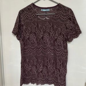 Purple lace tee. Back slit detail
